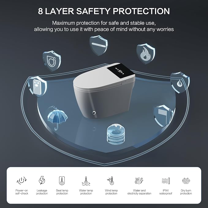 Modern Smart Toilet with Built-In Bidet, Electric Toilet, Auto Open/Close Lid, Heated Seat, Dual Auto Flush & Foot Sensor, Tankless, Warm Water Wash & Dryer, Wireless Remote, 1000g MaP