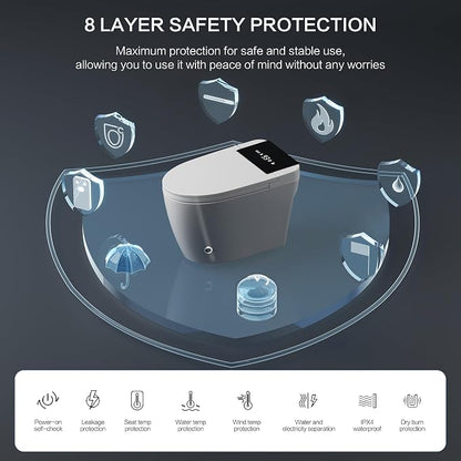 Modern Smart Toilet with Built-In Bidet, Electric Toilet, Auto Open/Close Lid, Heated Seat, Dual Auto Flush & Foot Sensor, Tankless, Warm Water Wash & Dryer, Wireless Remote, 1000g MaP
