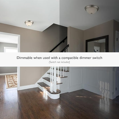 Design House Ceiling Light, Flush Mount, Dimmable, Uses (2) 60W Bulbs, Satin Nickel, 11.25 in D x 4.75 in H, 2-Pack Includes Two Ceiling Lights, 587527