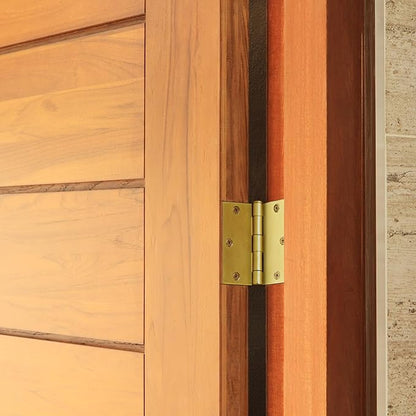 6-Pack Satin Brass Interior Door Hinges – 3.5-inch x 3.5-inch – Square Corner Radius Steel Door Hinge – Fits Standard Doors – Design House 185975