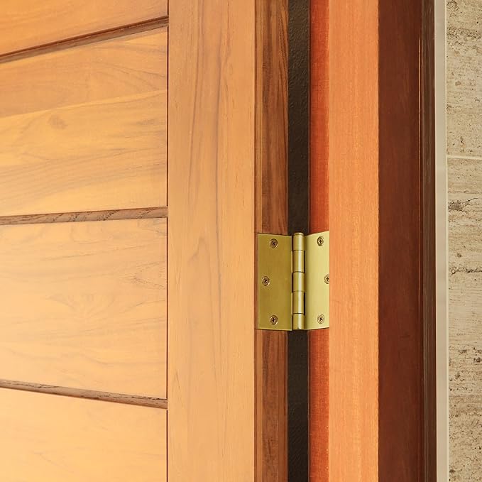 9-Pack Satin Brass Interior Door Hinges – 3.5-inch x 3.5-inch – Square Corner Radius Steel Door Hinge – Fits Standard Doors – Design House 185983