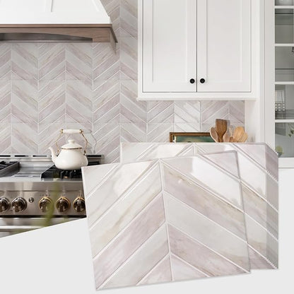 STICKGOO Herringbone Peel and Stick Backsplash, Eurasian Wood, 10 Sheets | 12.6 x 9.7 in, Thicker Rectangular Vinyl Stick-On Wall Tiles, Easy Alignment, Waterproof, Easy to Clean, Kitchen/Bathroom