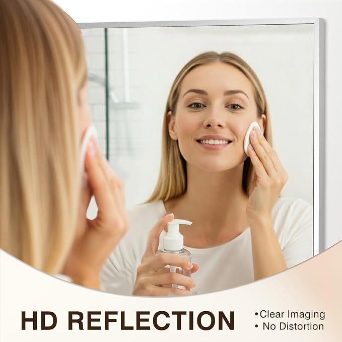 FICTOR Bathroom Vanity Mirror for Over Sink, 48" x 30", Silver | Anti-Rust Frame, Shatterproof Tempered Glass, Vertical/Horizontal Wall Mounted Mirror for Bedroom, Entryway, Living Room