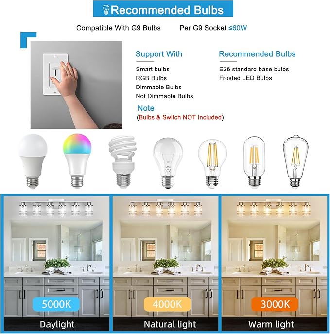 YYT 6-Light Bathroom Vanity Light Brushed Nicekl 6 Light Vanity Lights for Bathroom Light Fixtures Brushed Nicekl with Clear Glass Shade E26 Scoket