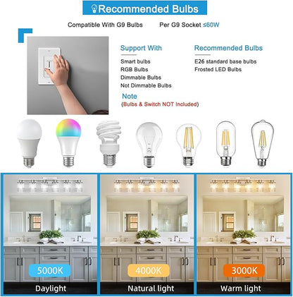 YYT 6-Light Bathroom Vanity Light Brushed Nicekl 6 Light Vanity Lights for Bathroom Light Fixtures Brushed Nicekl with Clear Glass Shade E26 Scoket