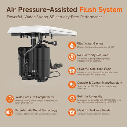 Non-Electric Bidet Toilet, One Piece Elongated Smart Toilet with Air Pressure-Assisted Flush, ADA Comfort Height, Foot Kick & Side Button Flush, 1.0 GPF, 12" Rough-In