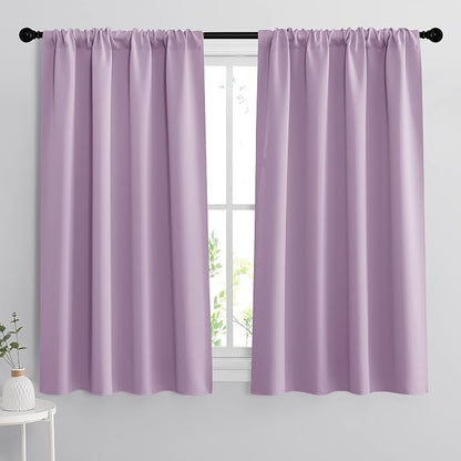 RYB HOME Small Kitchen Curtains, Room Darkening Drapes Energy Efficient Half Window Coverings Heavy Duty Solid Decor for Bedroom Bathroom Dining Room, W42 x L45 inches, Lilac, 2 Panels Set