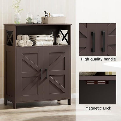 Homhedy Farmhouse Bathroom Storage Cabinet with Doors, Small Floor Cabinet | Toilet Paper Cabinet with Adjustable Shelf, Freestanding Storage Cabinet for Kitchen/Laundry/Living Room, 24"W, Brown