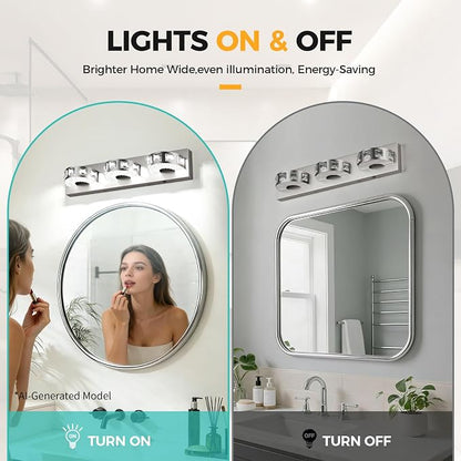LED Modern Bathroom Vanity Light Fixtures (3-Light, 24W, 21.6-Inch), Brushed Nickel Bathroom Wall Lighting Fixtures Over Mirror (Cool White 5500K) for Mirror, Living Room, Kitchen, Hallway, Cabinet