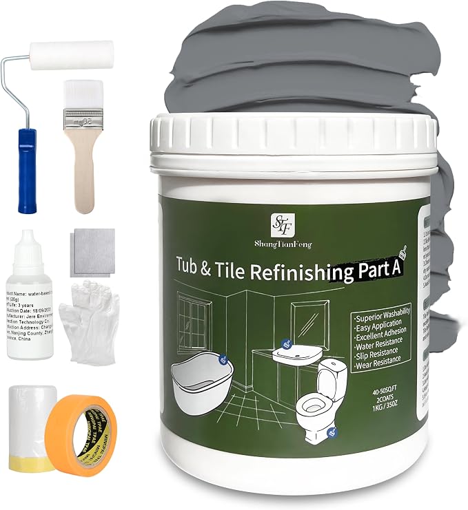 Ceramic Tub and Tile Refinishing - Bathtub, Bathroom Wall, Countertop, Sink Paint - Easy to Use, Waterproof, Low Odor, No Toxic (32FL Oz Dark grey 50-60 sq.ft)