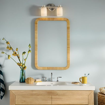 Kichler Shae 15" 2-Light Vanity Light with White Opal Glass in Brushed Nickel, for Bathroom Vanity, Powder Room, Over a Mirror, (15" W x 9" H), 55201NI