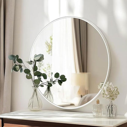 Round Mirror, 26 inch White Circle Mirror, White Metal Frame Circular | High Definition,Waterproof,Rust-resistant,Round Mounted Mirrors for Bathroom,Living Room,Bedroom,Hallyway,Vanity,Wall Décor