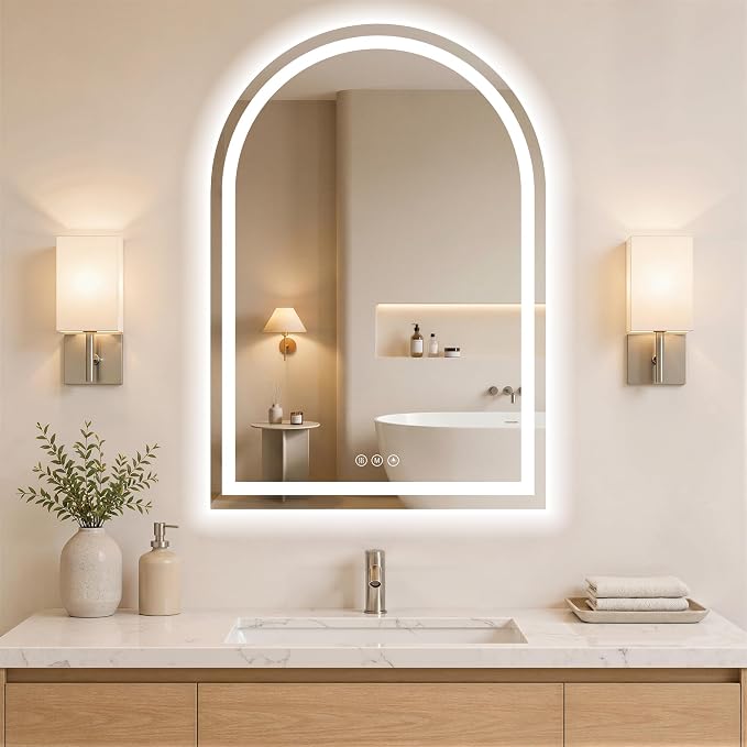 Arched LED Bathroom Mirrors with Lights 30"x36" Anti-Fog, Dimmable, 3 Color, Shatterproof, Led Mirror for Bathroom, Entryway, Living Room