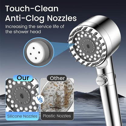 Filtered Shower Head with Handheld, High Pressure Showerhead with 3 Filters | Remove Chlorine for Hard Water, Reduce Dry Itchy Skin & Hair, ON/OFF Switch, 4 Spray Built-in Power Wash, Extra Holder & Hose