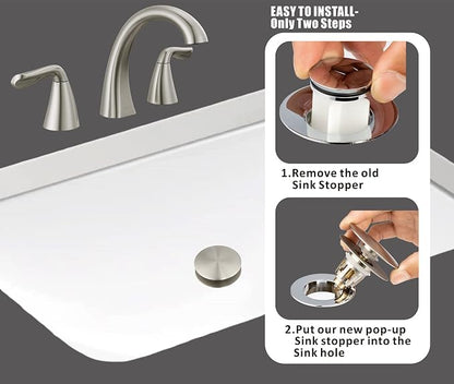 Universal Bathroom Sink Drain Stopper, Fits Most Pop-Up Drains for Vessel Sink Lavatory Vanity, Sink Drain Strainer with Detachable Hair Catcher, Tested by Plumber in US (Brushed Nickel)