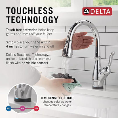 Delta Leland Touchless Kitchen Faucet with Touch Technology, Chrome Kitchen Sink Faucet with Pull Down Sprayer, Single Hole, Chrome 9178TL-DST