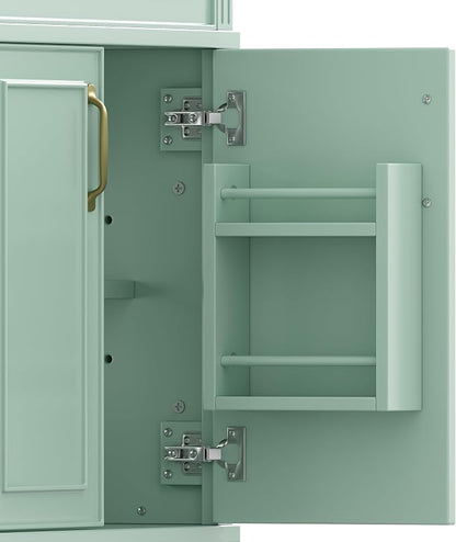 36" Bathroom Vanity with Sink, Freestanding Bathroom Cabinet | Ceramic Top & Backsplash, 3 Storage Drawers, 1 Tilt-Out Storage, Adjustable Shelving, Door Storage and Towel Bar, Sage Green