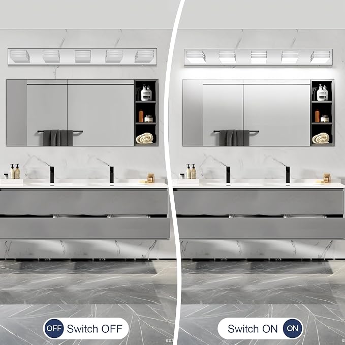 LED Modern Bathroom Vanity Light Fixtures (5-Light, 40-Inch), Chrome Modern Bathroom Wall Lighting Fixtures Over Mirror (Cool White 6000K)