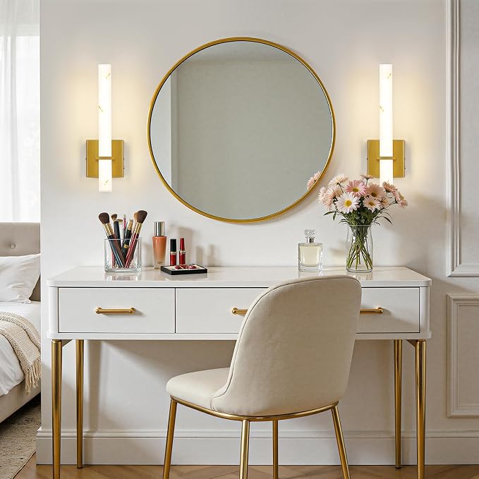 15 inch Gold Wall Sconces Hardwired LED Wall Sconces Set of Two Modern Bathroom Sconce 5CCT Dimmable Bathroom Vanity Light for Mirror Living Room Hallway