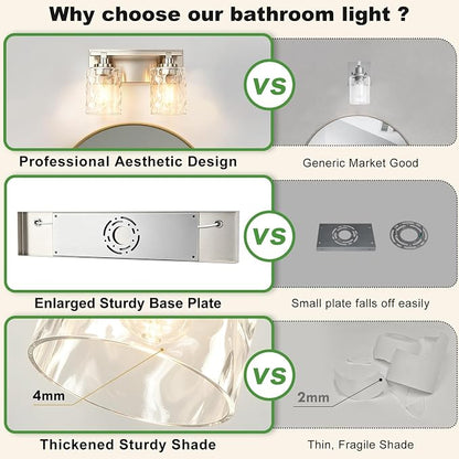 Modern Bathroom Lighting Fixtures Over Mirror, Vanity Lights for Bathroom, Wall Sconces with Clear Glass Shades, E26 Ceramic Socket, 2-Light 14-inch Brushed Nickel