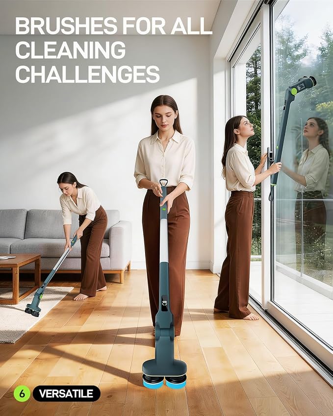 Electric Spin Scrubber Cordless Cleaning Brush | Adjustable Handle and Powerful Motor for Deep Cleaning Bathroom, Tile, Shower, Kitchen and Home Surfaces.