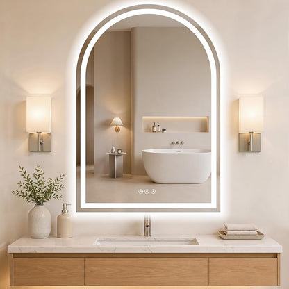 Arched LED Bathroom Mirrors with Lights 32"x48" LED Mirror for Bathroom,Led Vanity Mirror, Anti-Fog,LED Mirrors with Light, Anti-Fog, Dimmable, 3 Color, Shatterproof, Touch Sensor