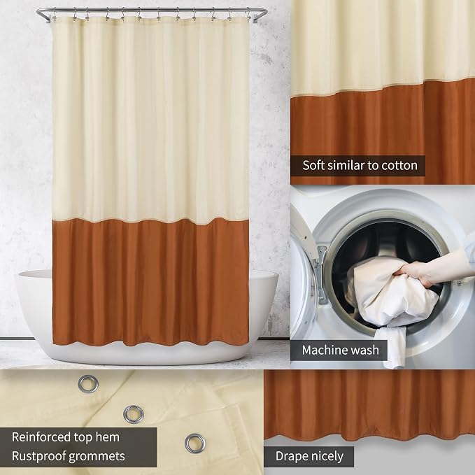 ALYVIA SPRING Waterproof Fabric Shower Curtain or Liner Cream/Orange, 72x72 | 3 Magnets, Soft Cloth & Hotel Quality, Machine Washable, Light-Weight, Standard Size