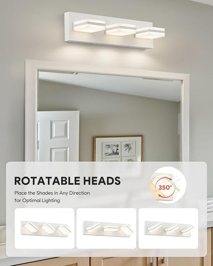 VONLUCE LED Modern Bathroom Vanity Light Fixture, Matte White | 18'', 3-Light, 3CCT, 360° Rotate, High CRI, Flicker-free, Dimmable, Memory Function, Waterproof IP44, Easy Installation