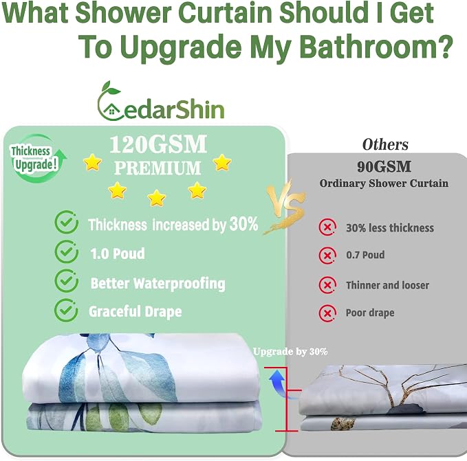 120GSM Shower Curtain Blue Eucalyptus Shower Curtains for Bathroom, Waterproof Leaf Shower Curtain Sets,Leaves Fabric Cloth Bathroom Curtains 72x72 inch with Hooks