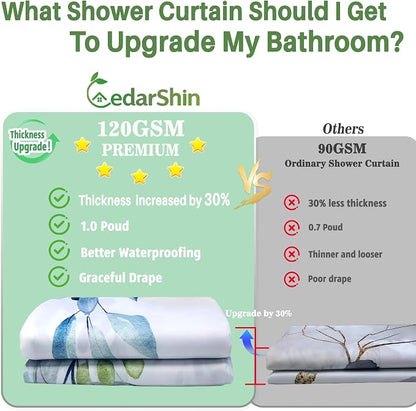 120GSM Shower Curtain Blue Eucalyptus Shower Curtains for Bathroom, Waterproof Leaf Shower Curtain Sets,Leaves Fabric Cloth Bathroom Curtains 72x72 inch with Hooks