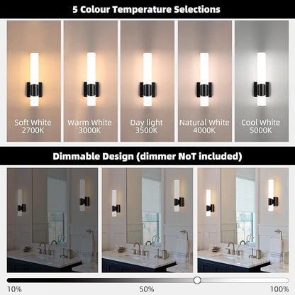 Black Wall Sconce 5CCT Dimmable Bathroom Sconce with Acrylic Shade LED 15 inch Hardwired Wall Light Fixtures for Bathroom Living Room Bedroom Hallway