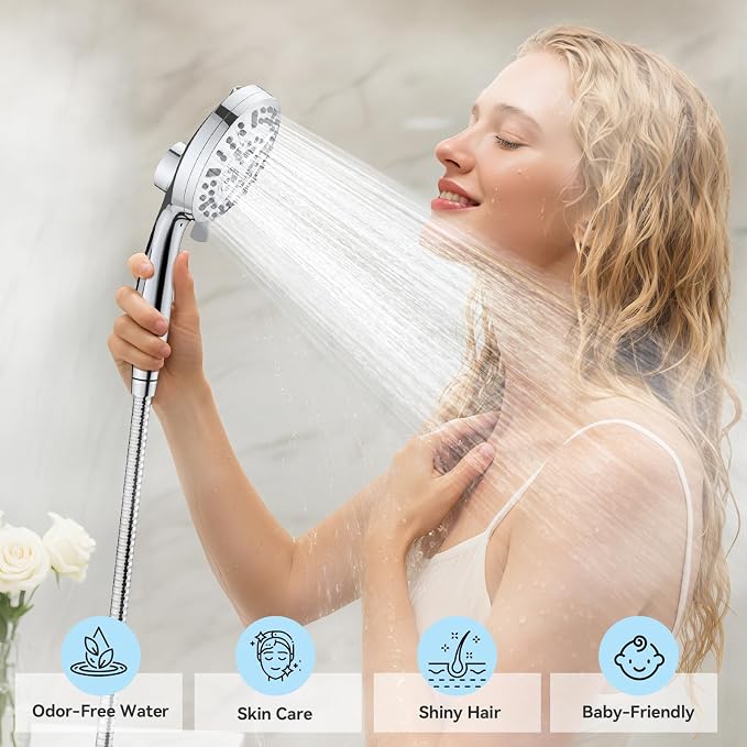 VOXON Magnetic High Pressure Shower Head, 10-Mode Handheld Shower Head, Built-in 2 Power Wash, Adjustable Shower Head with Handheld with Magnetic Docking & 60'' Hose, 2.5 GPM Showerhead with 5'' Face
