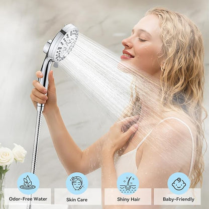 VOXON Magnetic High Pressure Shower Head, 10-Mode Handheld Shower Head, Built-in 2 Power Wash, Adjustable Shower Head with Handheld with Magnetic Docking & 60'' Hose, 2.5 GPM Showerhead with 5'' Face