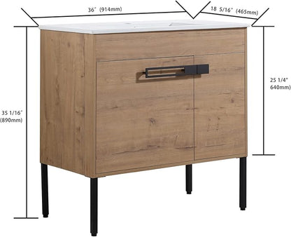 36 Inch Bathroom Vanity with Sink, Modern Freestanding Bathroom Vanity Set, Brown Vanity, Soft-Closing Door and Thick Edge Ceramic Basin - 36" (IMO, 36inch)