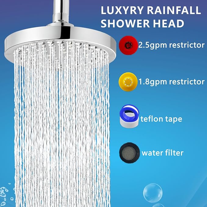 High Pressure Rain Shower Head, High Flow Pressure Boosting Adjustable Rainfall Showerhead, Awesome Shower Experience Even At Low Water Flow, Chrome
