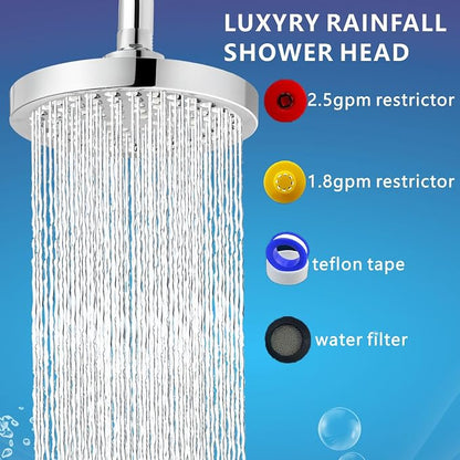 High Pressure Rain Shower Head, High Flow Pressure Boosting Adjustable Rainfall Showerhead, Awesome Shower Experience Even At Low Water Flow, Chrome