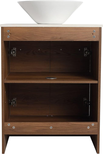 60" Bathroom Vanity with Ceramic Sink, Freestanding Double Sink Bathroom Vanity Combo, 60 Inch Modern Bathroom Storage Vanity, Brown Floor Stand Cabinet Set(BRE217, 60 * 18)
