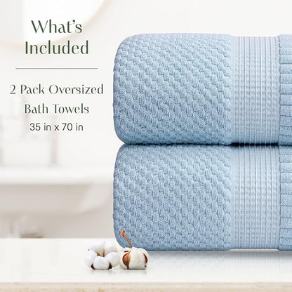 2 Pack Oversized Bath Towels 100% Cotton | Blue Towels | Oeko‑TEX Standard 100 | Soft & Absorbent, Quick‑Dry | Trinity Collection - Chambray Blue