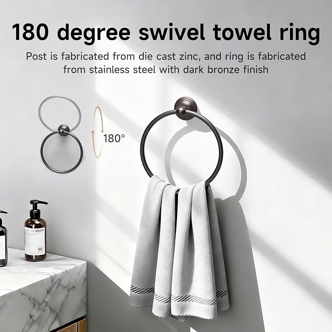 Formosa Design Hardware Classic 4-Piece Bathroom Accessories Set, 24-inch Towel Bar, Toilet Paper Holder, Towel Ring, and Robe Hook, Durable Zinc Alloy & Stainless Steel, (Oil Rubbed Bronze Finish)