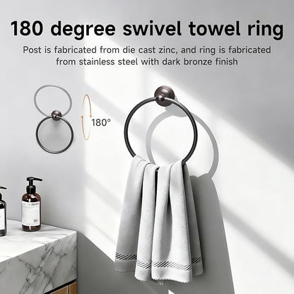 Formosa Design Hardware Classic 4-Piece Bathroom Accessories Set, 24-inch Towel Bar, Toilet Paper Holder, Towel Ring, and Robe Hook, Durable Zinc Alloy & Stainless Steel, (Oil Rubbed Bronze Finish)