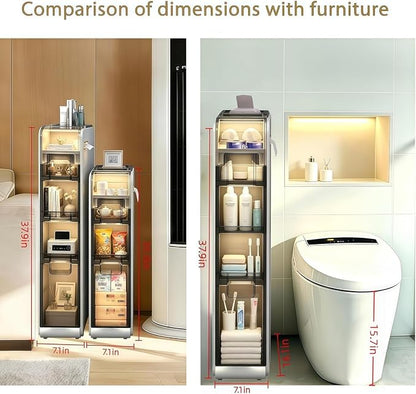 BGYMF 4-Tier Slim Bathroom Storage Cabinet,Narrow Rolling Storage Cart | Ultra Thin Slim Cabinet for Bathroom,No installation required,White Plastic Organizer for Small Spaces, Bathroom, Corner