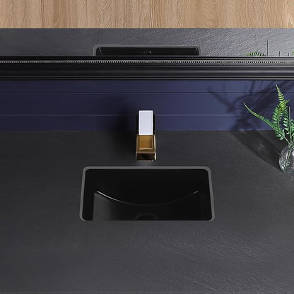 Black Undermount Bathroom Sink 16.7x10.7 Inch Small Bathroom Sink Matte Black Bathroom Under Counter Lavatory Vanity Sink Basin Rectangular Porcelain Ceramic Undermount Sinks with Overflow