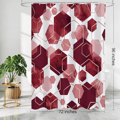 Litabel Extra Long Geometric Shower Curtain for Bathroom, 72x84 | Extra Long Modern Minimalist Shower Curtais, Burgundy Geometric Art Print Abstract Waterproof Bath Curtain