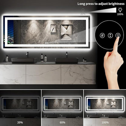 LOAAO 96"X36" LED Bathroom Mirror with Lights, UL Listed | Anti-Fog, Dimmable, 3 Color Temperature, Backlit + Front Lit, Memory Function, Tempered Glass