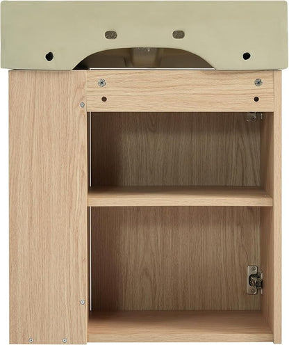 Merax 20 Inch Bathroom Vanity, Floating Sink Vanity Combo, Modern Wall Mount Bathroom Cabinet with Ceramic Integrated Sink for Small Space,Natural