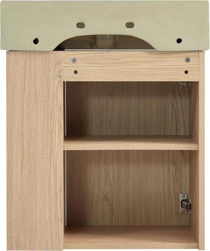 Harper & Bright Designs 21.6" Bathroom Vanity with Sink, Wall-Mounted Single Basin Vanity Set with Cabinet & Two-Tier Right Side Storage Shelf, Storage Cabinet with Ceramic Basin for Bathroom, Wood