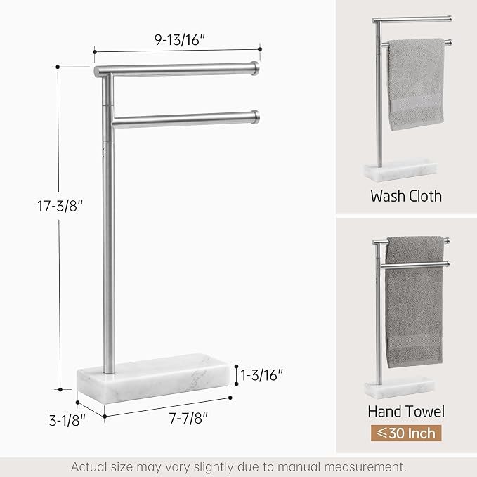 KES Hand Towel Holder Stand for Bathroom, Countertop Towel Stand Swivel with Marble Base, 17.3" 2 Arms Hand Towel Holder Freestanding Counter Top 18/8 Stainless Steel Brushed Finish, BTH233A-2 | Dual 360° Rotatable Arms, 3.3 Lb Marble Base For Stabilit...