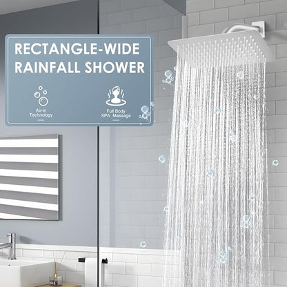 12x8 Inch Rectangle Rain Shower Head Brusehd Nickel, All Metal Stainless Steel 304, Full Body Rainfall Shower with 112 Silicone Nozzles, Ceiling Rain Showerheads