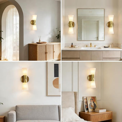 Bathroom Wall Sconce, Modern Indoor Vanity Light Fixtures, Up Down Lighting, Wall Mount Lamp for Living Room Bedroom Hallway Stairway Fireplace Mirror E26 Base (White & Gold - 1pack, 13inch)