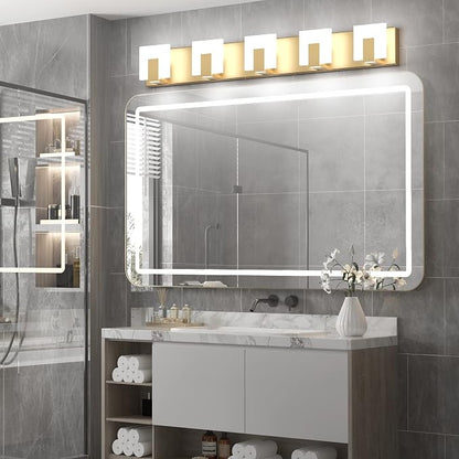 Aipsun Gold Bathroom Vanity Lighting Fixtures Modern LED 5 Lights Vanity Light for Bathroom Up and Down Wall Light Fixtures 6000K